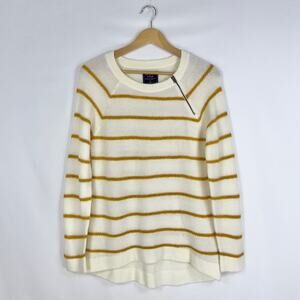 Abercrombie & Fitch triped Zip Shoulder Sweater Women's Medium White Yellow
